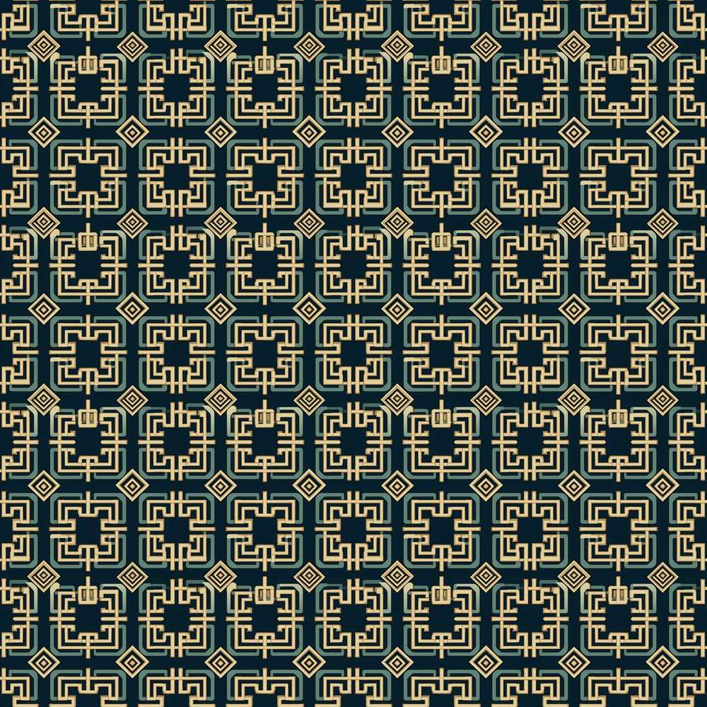 Teal Beige Art Deco Geometric Square Repeat Pattern