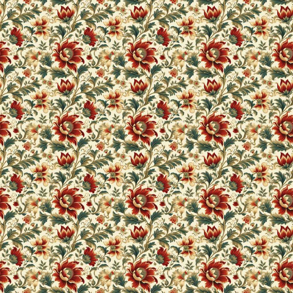 Classic Red Floral Vintage Garden Wildflower Pattern Botanical
