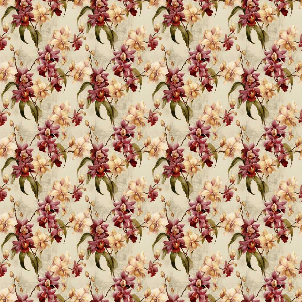 Vintage Orchid Floral Beige Elegant Wildflower Pattern Botanical
