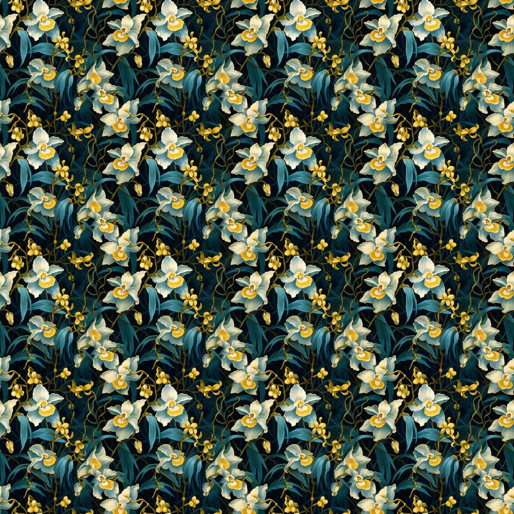 Dark Teal Orchid Floral Botanical Luxury Wildflower Pattern