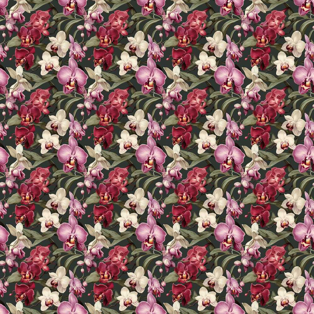 Deep Green Orchid Floral Vintage Luxury Wildflower Pattern Botanical