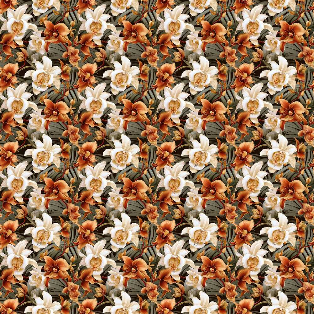 Warm Brown Orchid Floral Classic Botanical Wildflower Pattern