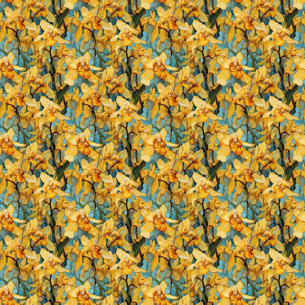 Golden Yellow Orchid Floral Artistic Wildflower Pattern Botanical