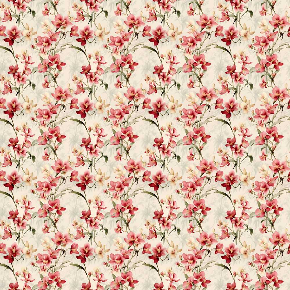 Elegant Red Orchid Floral Vintage Beige Wildflower Pattern Botanical