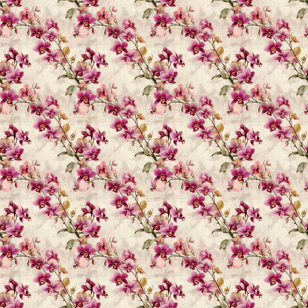 Pink Orchid Branch Vintage Neutral Decorative Repeat Pattern