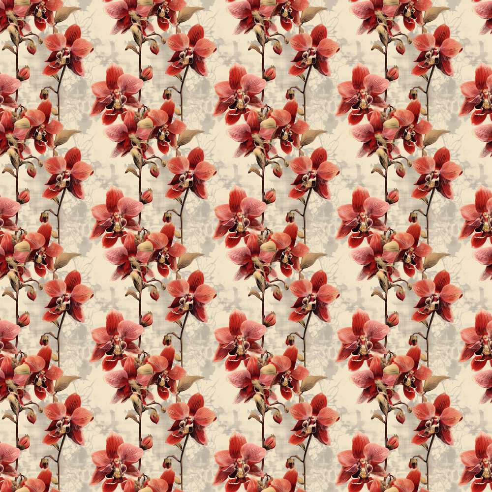 Deep Red Orchid Floral Vintage Classic Wildflower Pattern Botanical