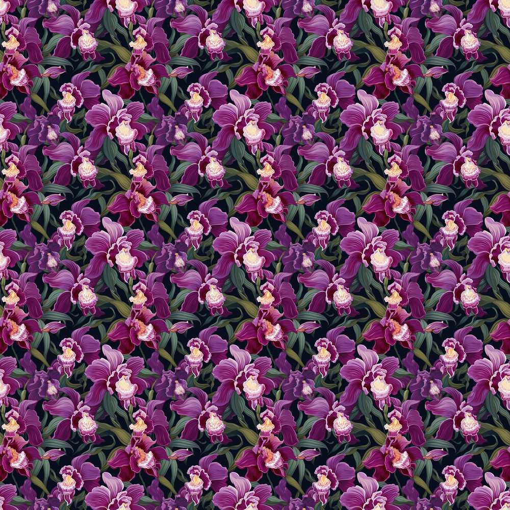 Deep Purple Orchid Floral Dark Background Wildflower Pattern Botanical