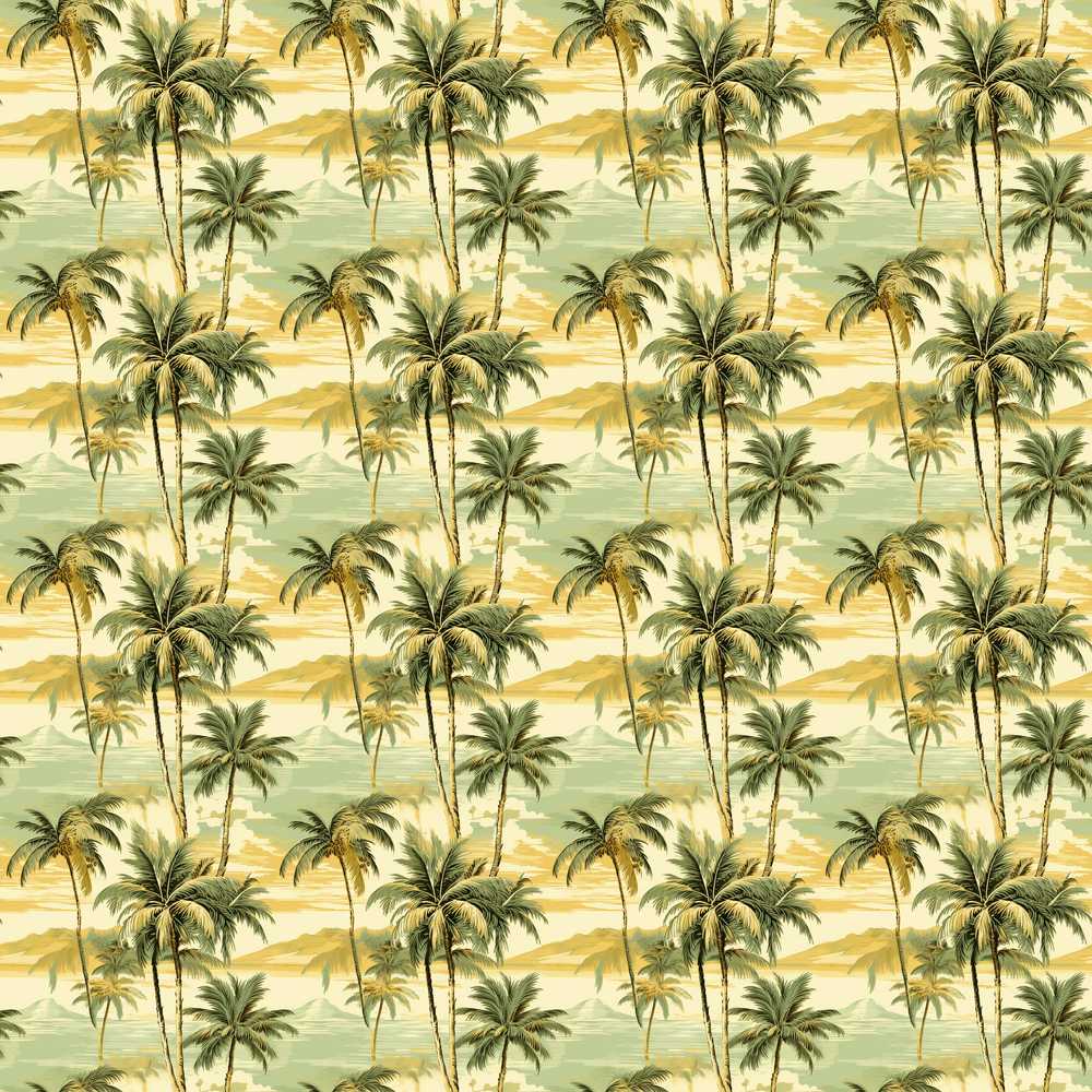 Tropical Island Palm Sunset Coastal Illustration Pattern Design