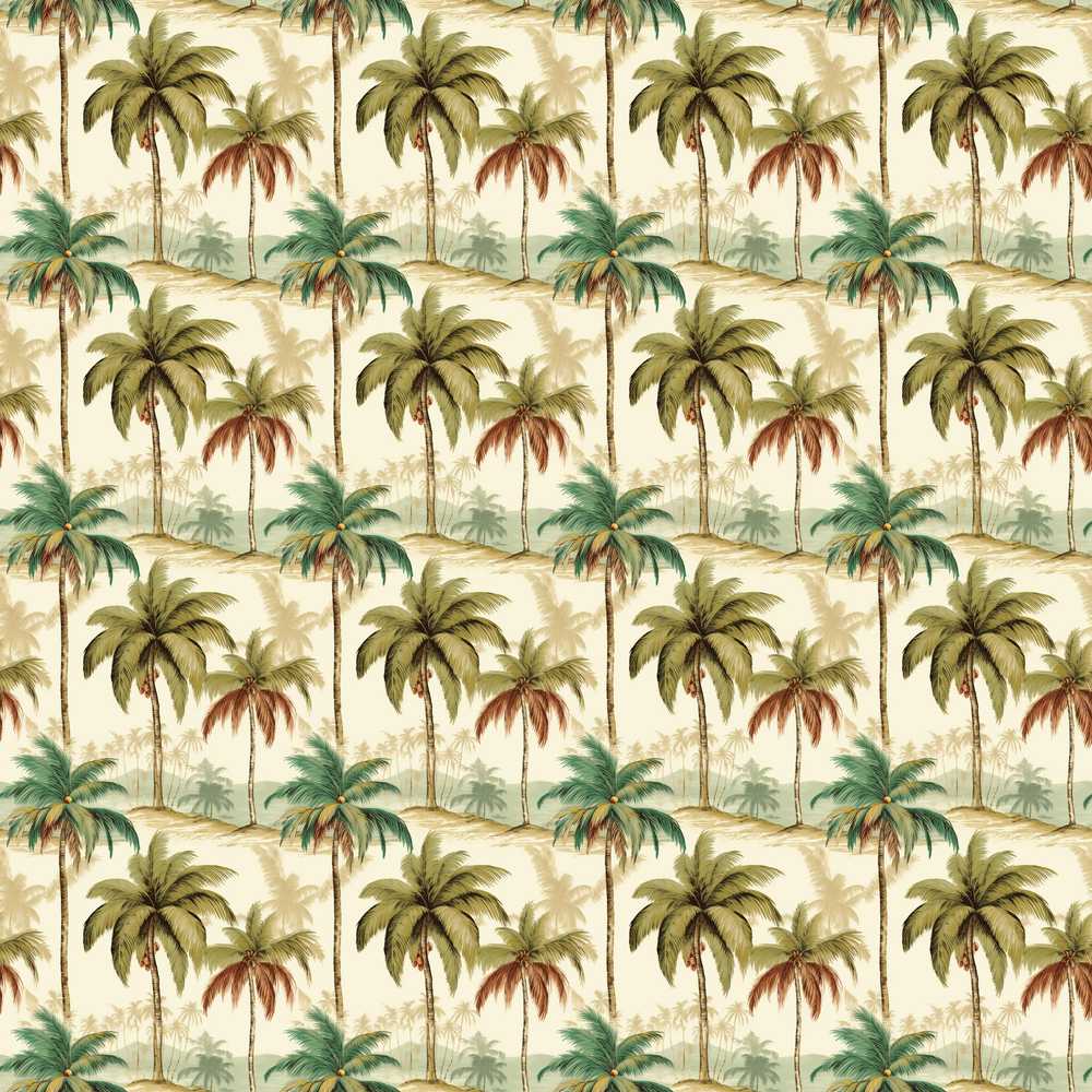 Soft Tropical Palm Landscape Vintage Decorative Repeat Pattern