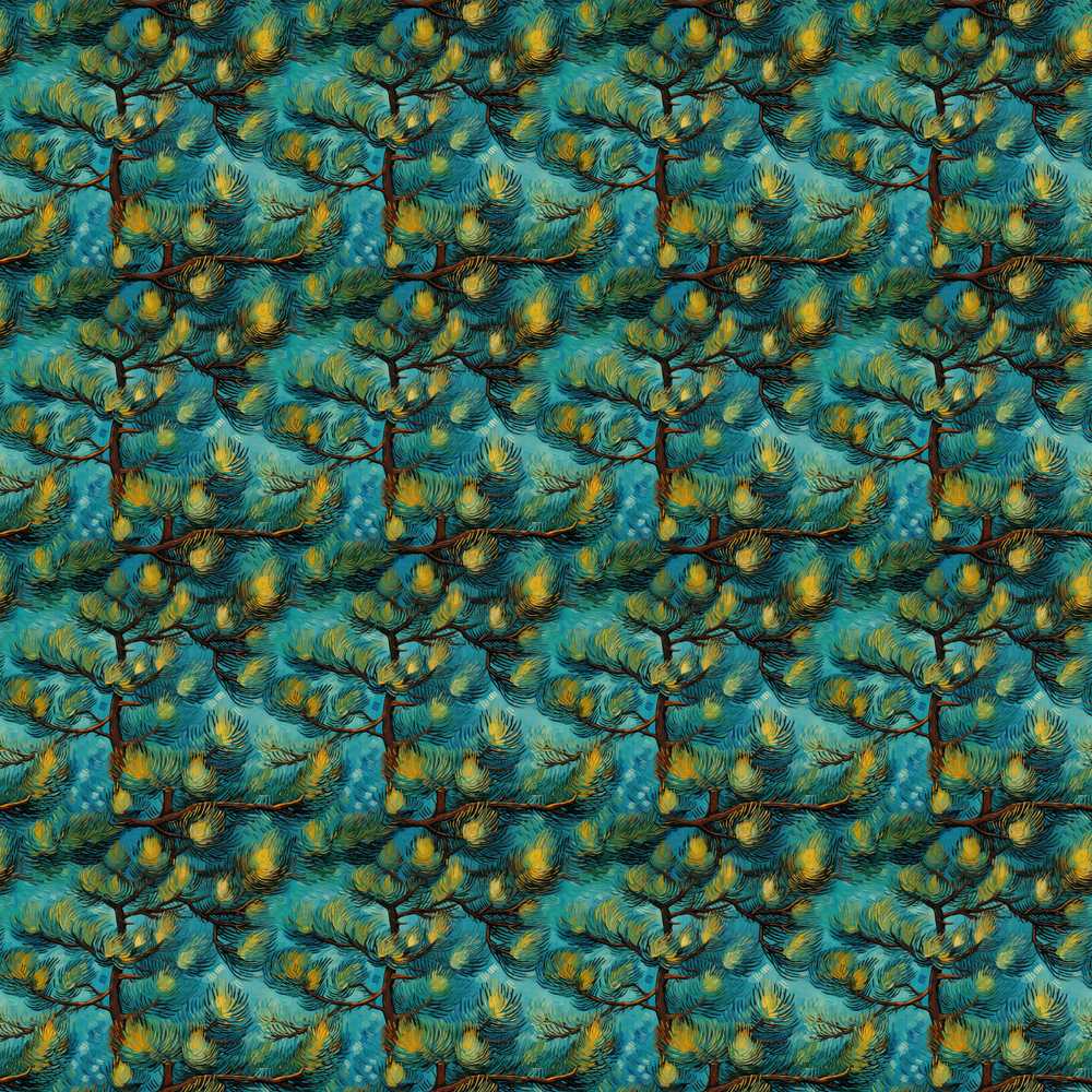 Teal Pine Branch Artistic Nature Decorative Repeat Pattern