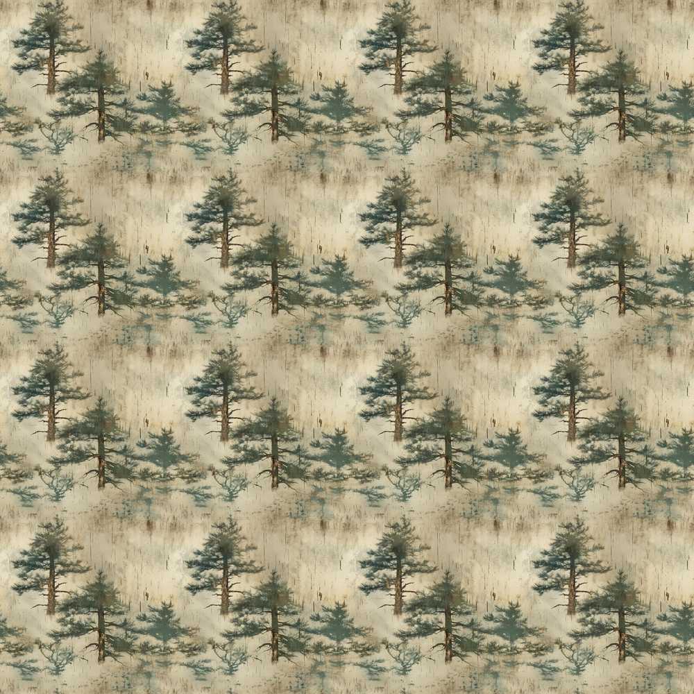 Rustic Pine Tree Landscape Grunge Style Decorative Repeat