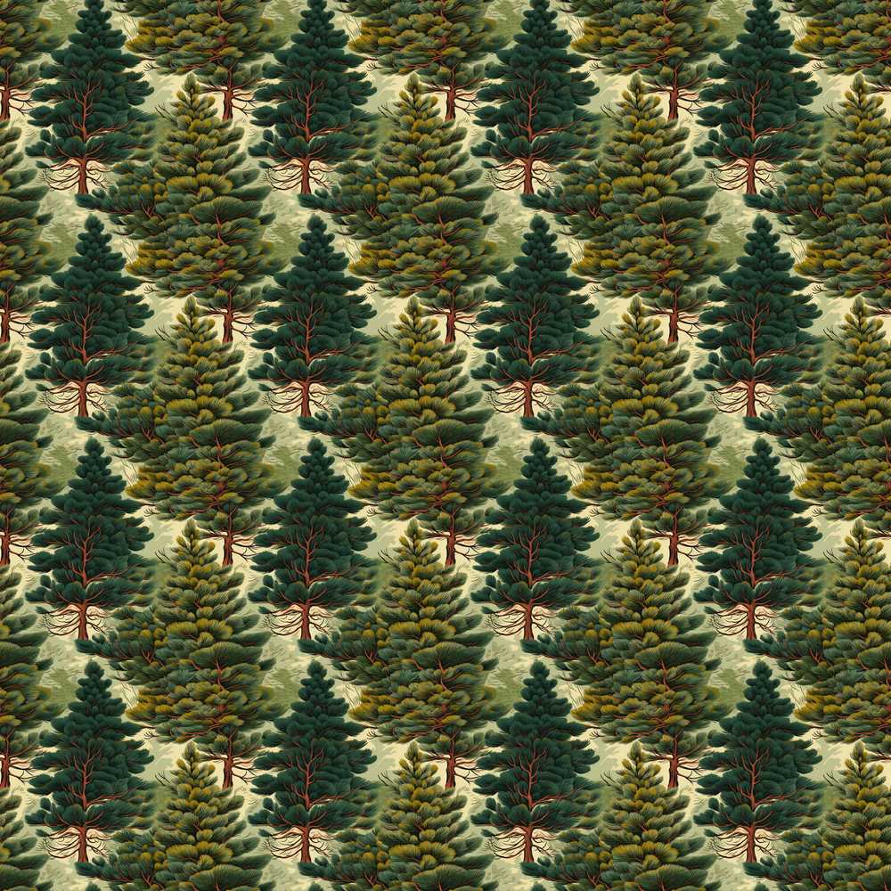 Lush Evergreen Pine Trees Forest Decorative Repeat Pattern