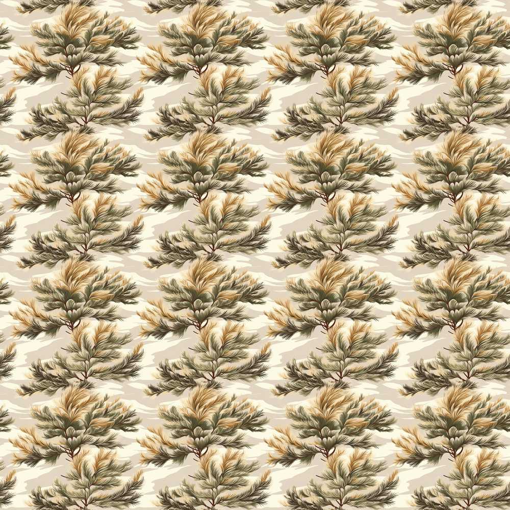 Soft Neutral Pine Branches Botanical Wildflower Pattern