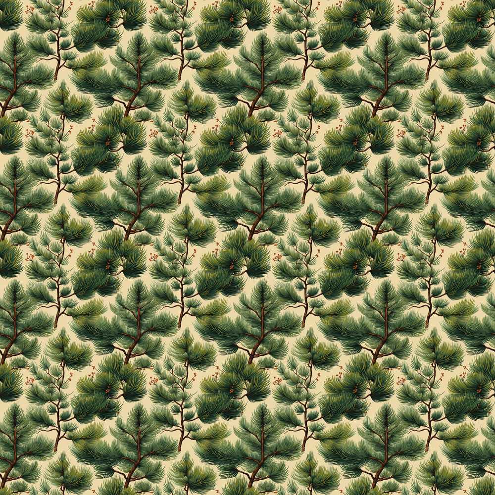 Pine Branches with Cones Vintage Botanical Wildflower Pattern