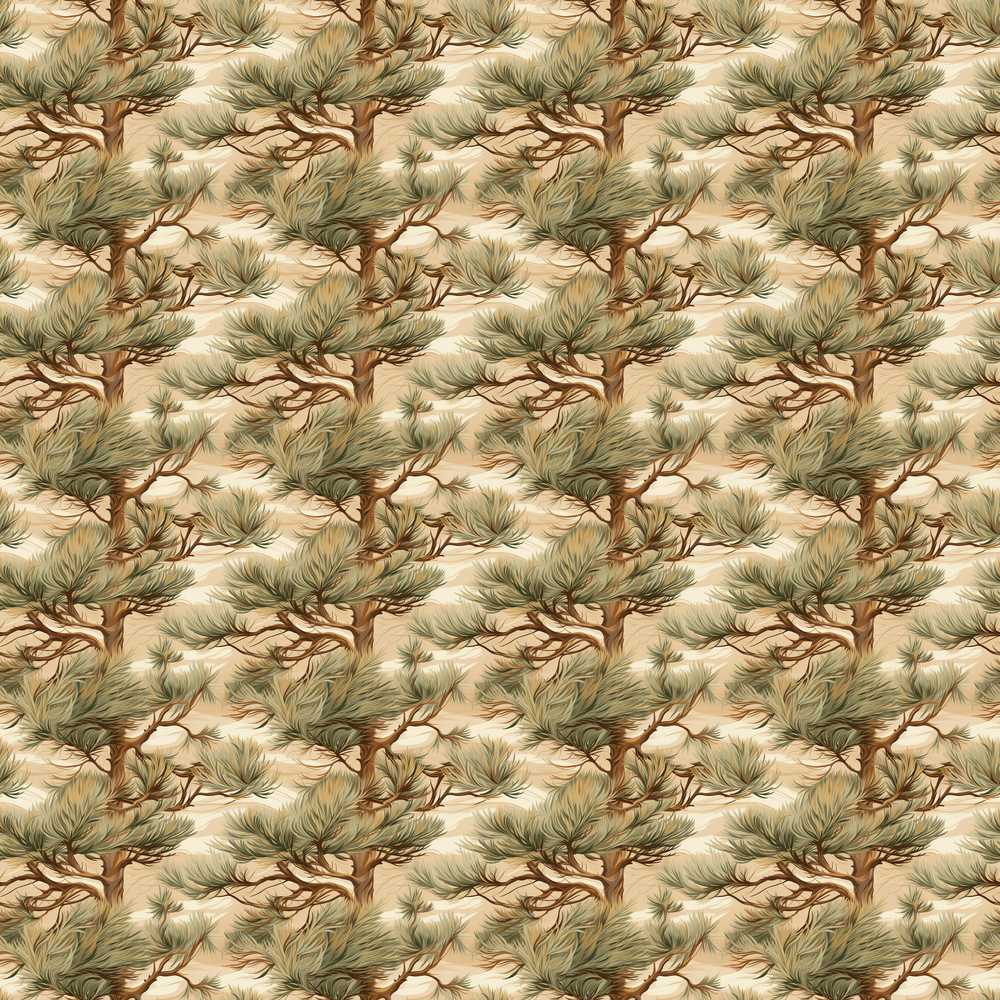 Elegant Bonsai Pine Tree Botanical Wildflower Pattern