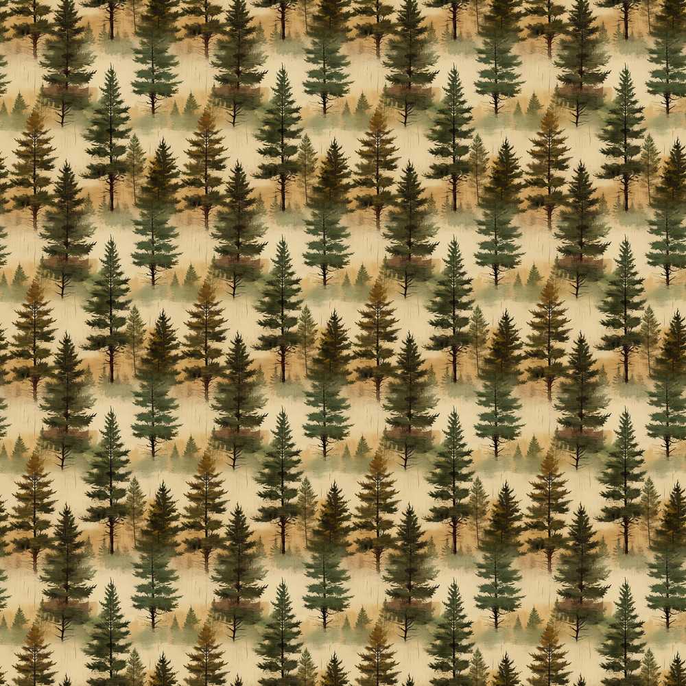 Vintage Forest Pine Trees Landscape Decorative Repeat Pattern