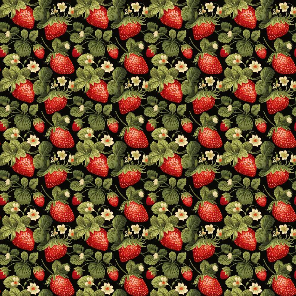 Wild Strawberry Fruit Floral Dark Background Wildflower Pattern Botanical