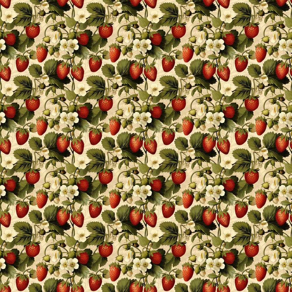 Classic Strawberry Vine Floral Vintage Wildflower Pattern Botanical