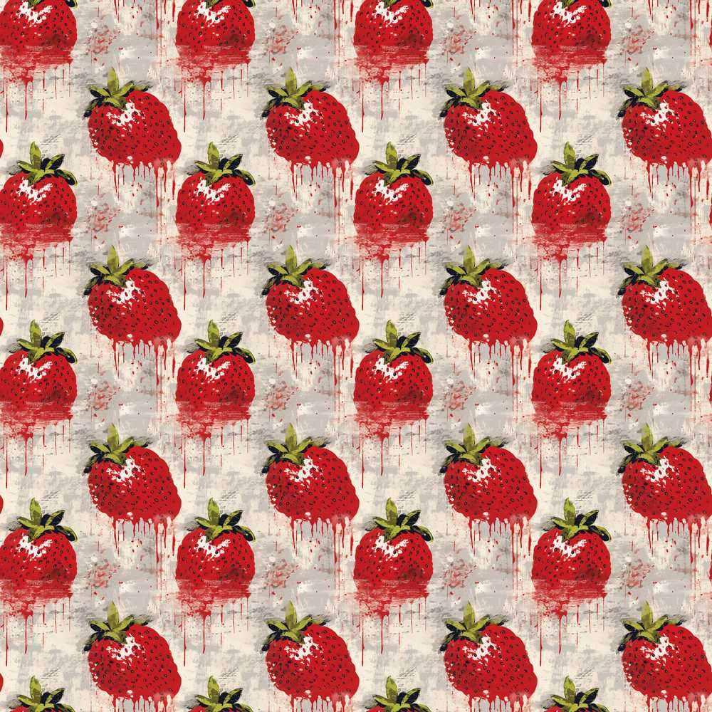 Grunge Strawberry Fruit Drip Artistic Illustration Repeat Pattern