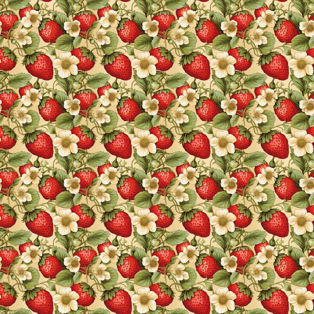 Fresh Strawberry Flower Botanical Cream Wildflower Pattern