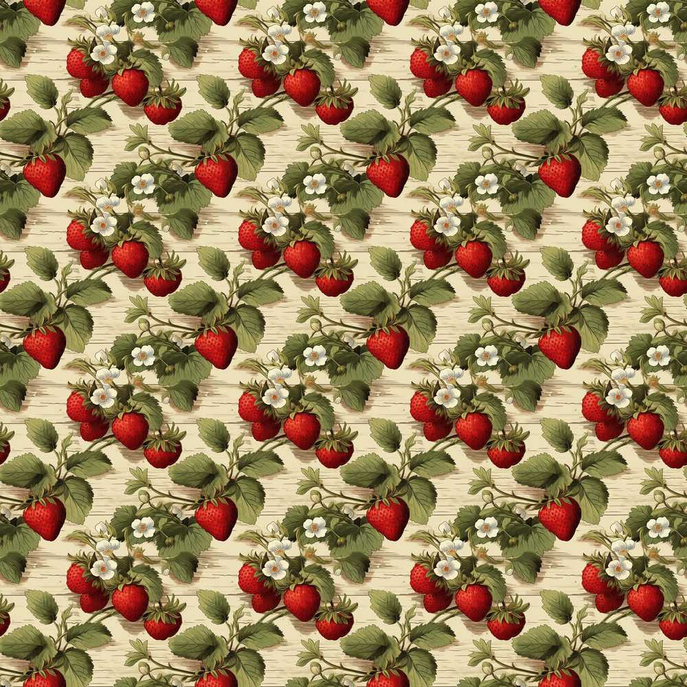 Vintage Strawberry Vine Rustic Wood Background Illustration Repeat