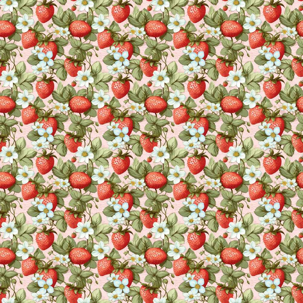Soft Pastel Strawberry Blossom Floral Wildflower Pattern Botanical