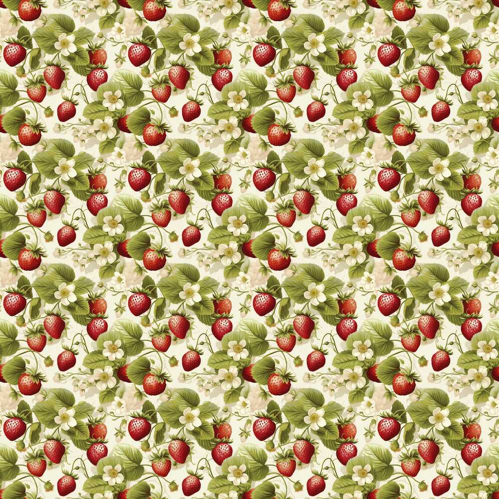 Fresh Strawberry Blossom Garden Cream Wildflower Pattern Botanical
