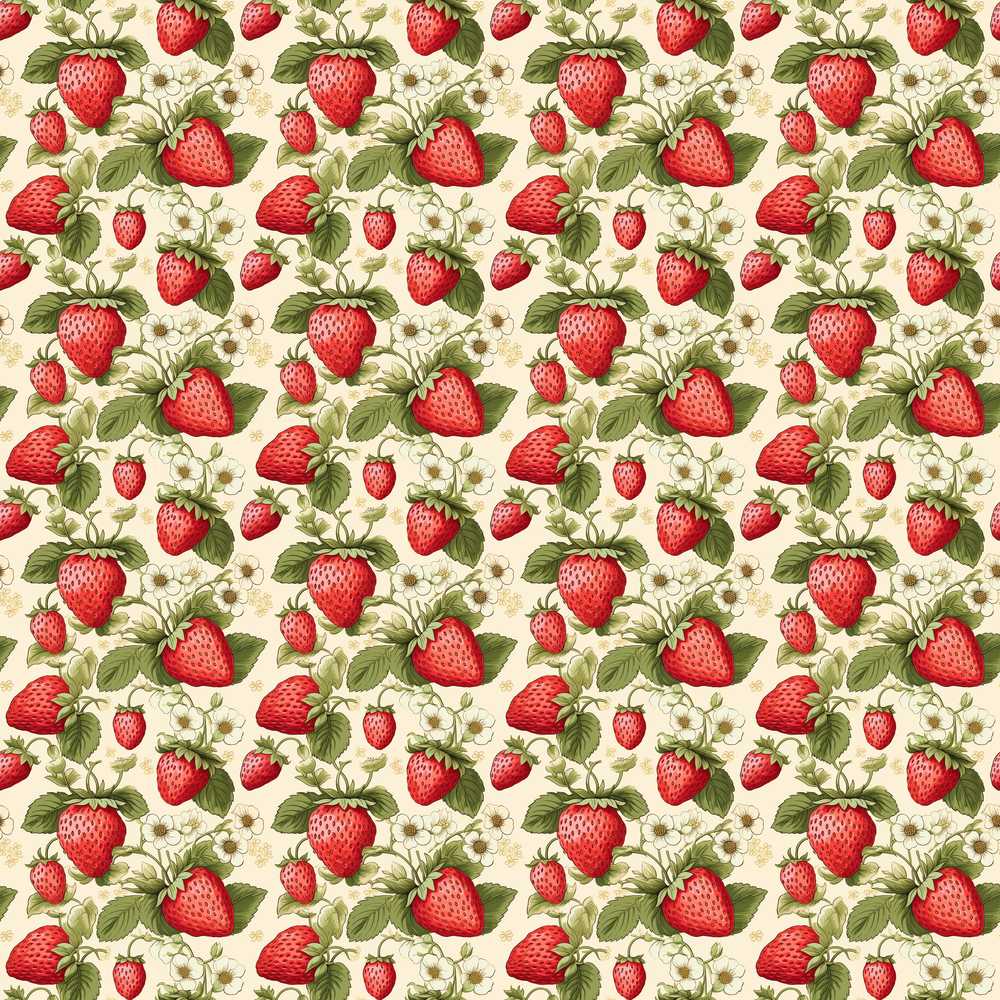 Vintage Strawberry Floral Cream Garden Wildflower Pattern Botanical