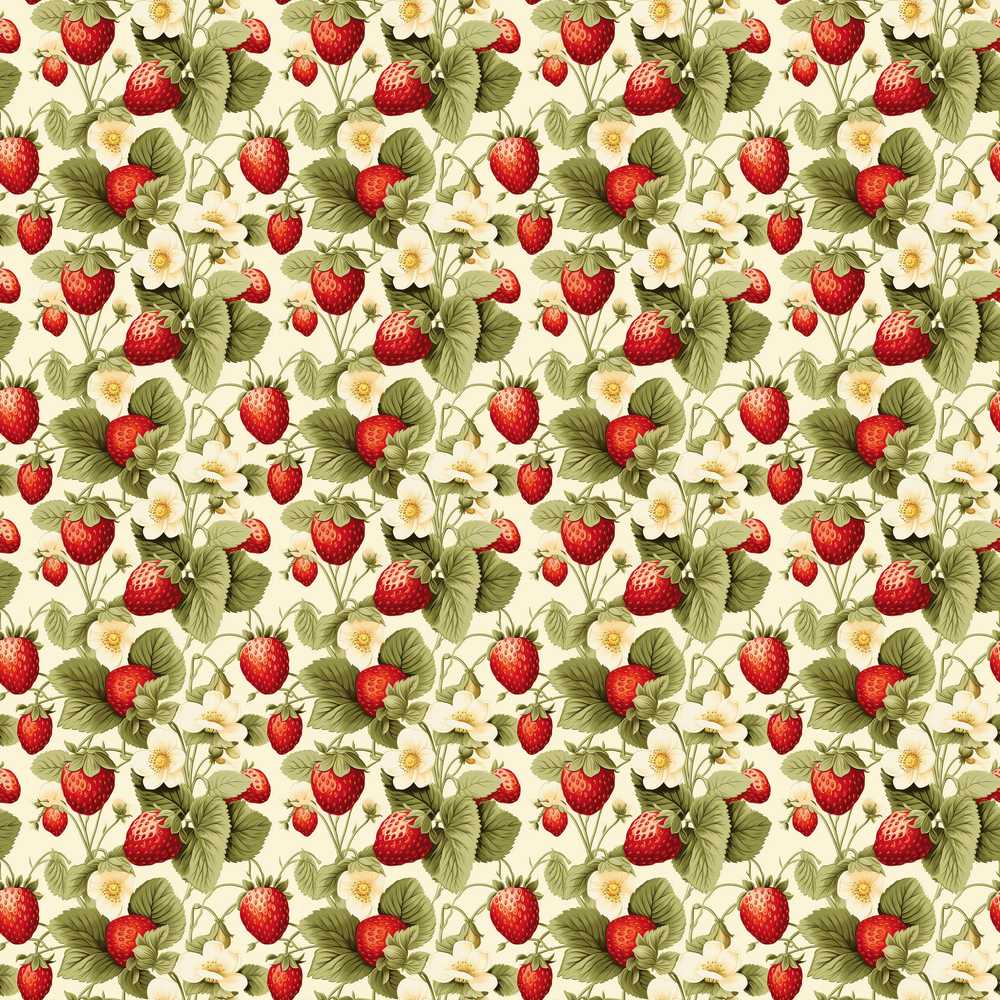 Vintage Strawberry Blossom Cream Garden Wildflower Pattern Botanical