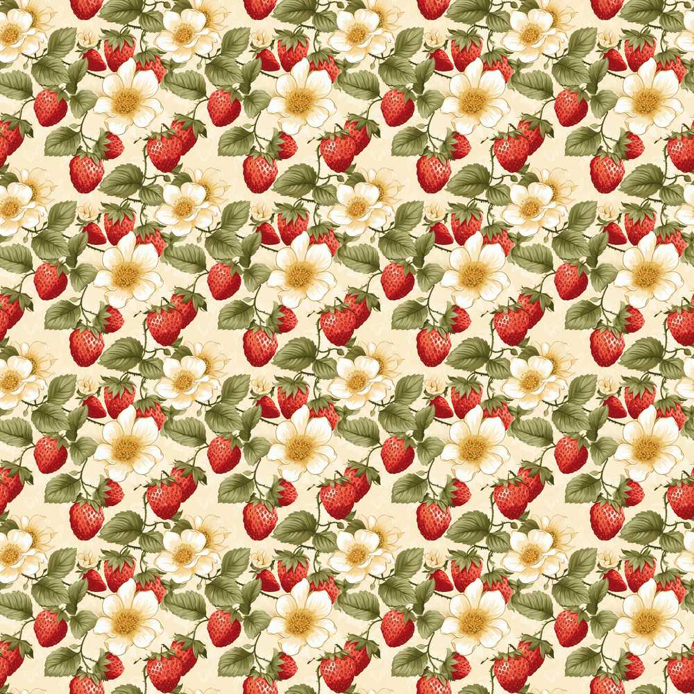 Elegant Strawberry Floral Bloom Cream Wildflower Pattern Botanical