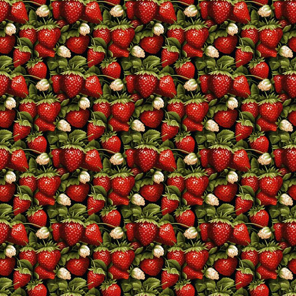 Rich Strawberry Cluster Dark Background Illustration Repeat Pattern