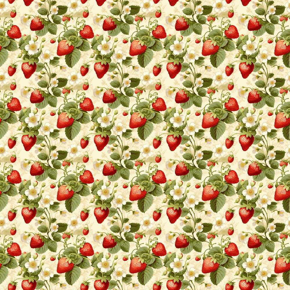 Delicate Strawberry Vine Soft Floral Wildflower Pattern Botanical