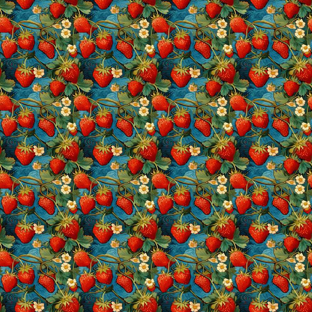 Artistic Strawberry Vine Blue Swirl Art Texture Pattern
