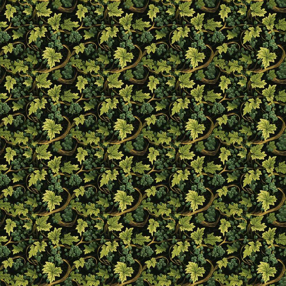 Dark Grape Vine Leaves Black Background Wildflower Pattern Botanical