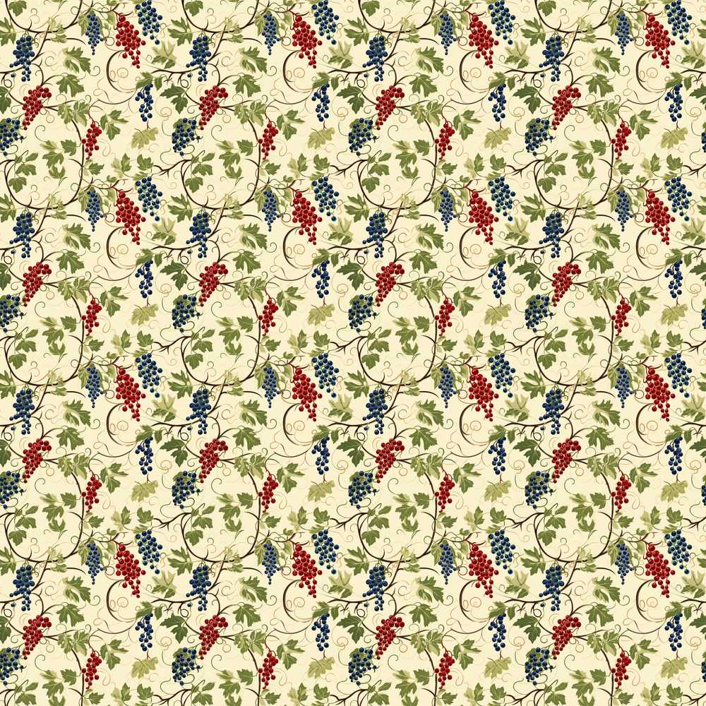 Red and Blue Berry Vine Leaves Wildflower Pattern Botanical