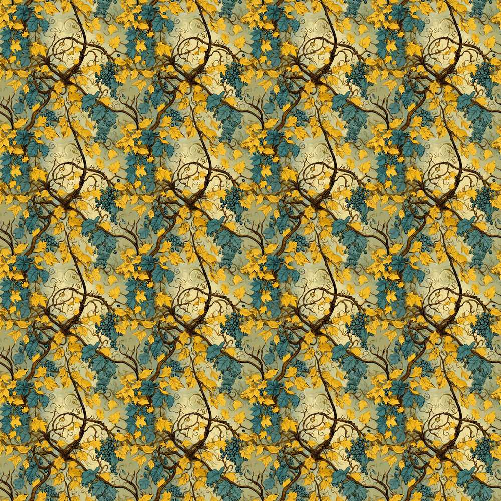 Autumn Yellow Leaf Grape Vine Wildflower Pattern Botanical