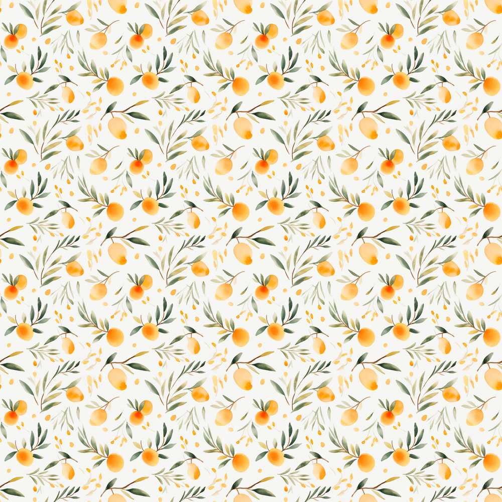 Soft Watercolor Orange Fruit Leaves Wildflower Pattern Botanical
