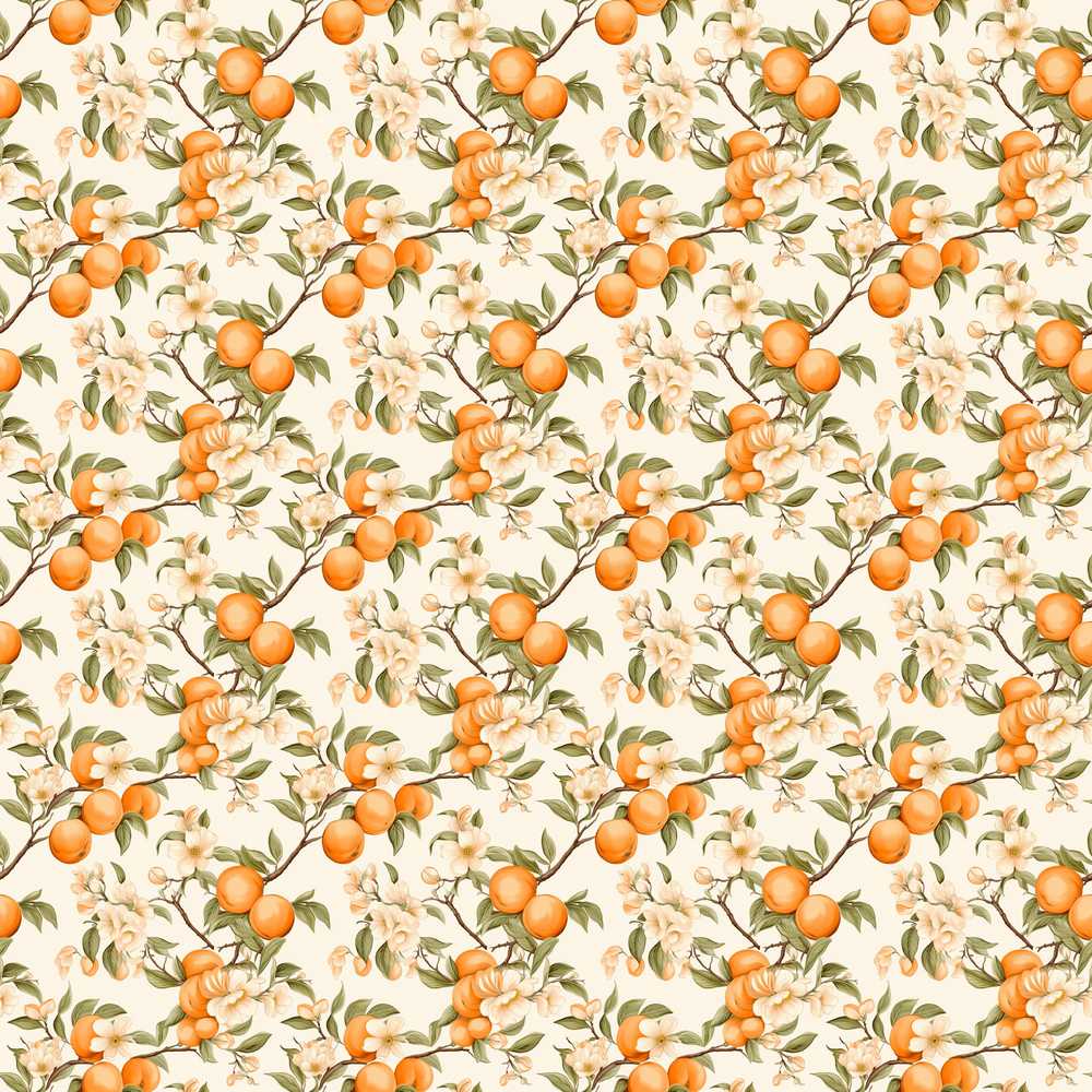 Vintage Orange Blossom Branch Wildflower Pattern Botanical