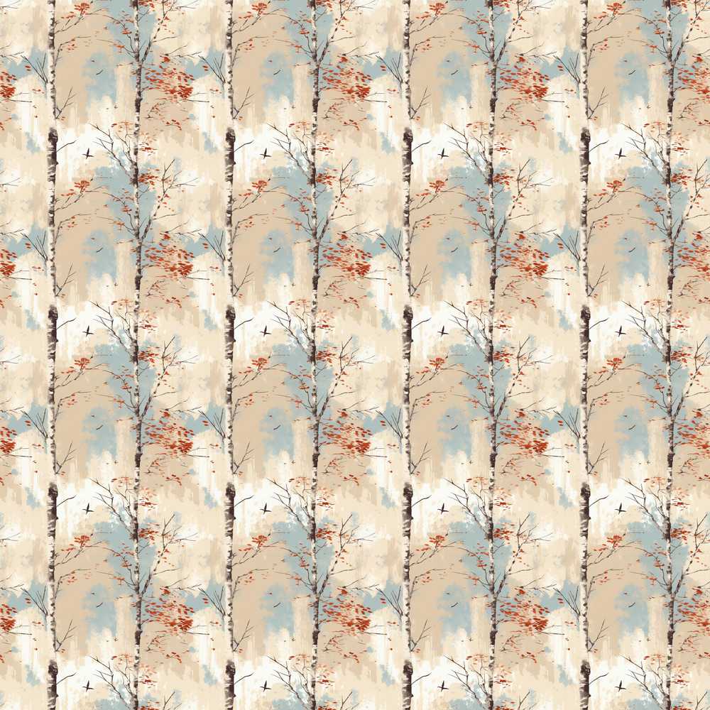 Minimal Birch Tree Autumn Leaves Wildflower Pattern Botanical