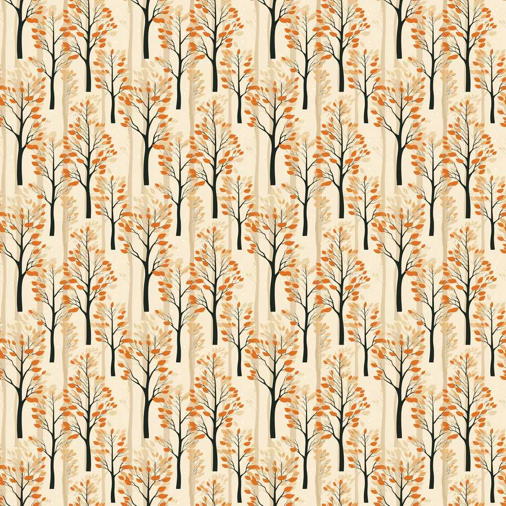 Minimalist Autumn Trees with Orange Leaves Wildflower Pattern Botanical