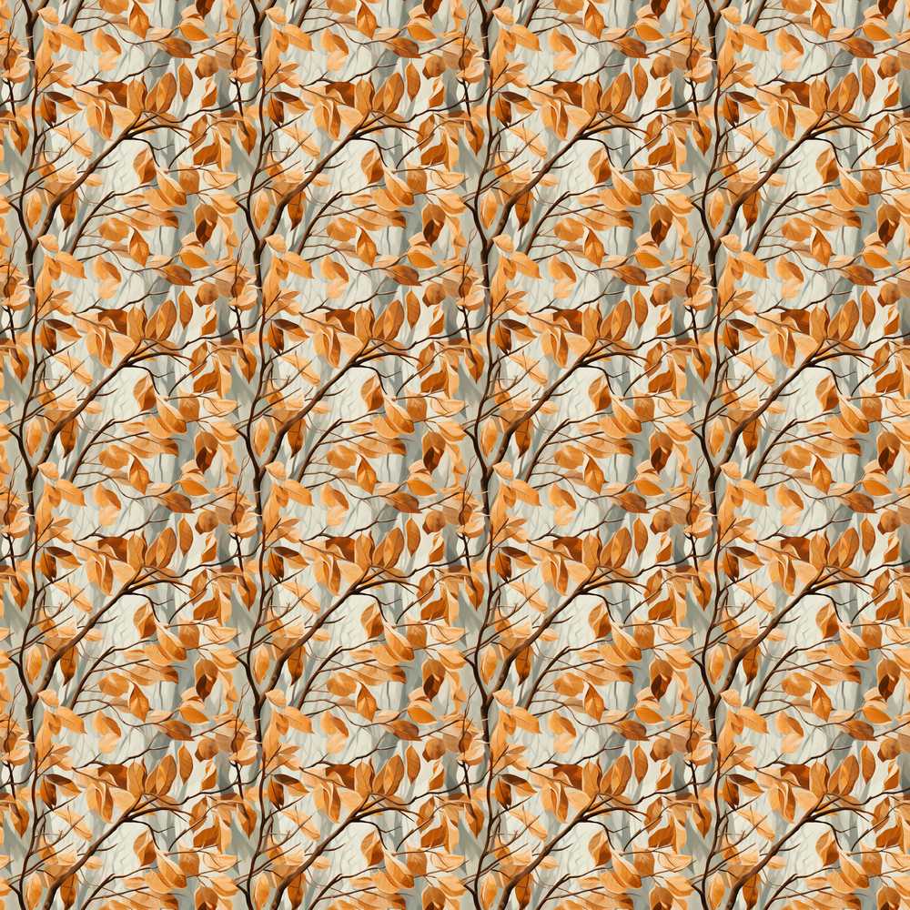 Warm Autumn Branches with Brown Leaves Wildflower Pattern Botanical