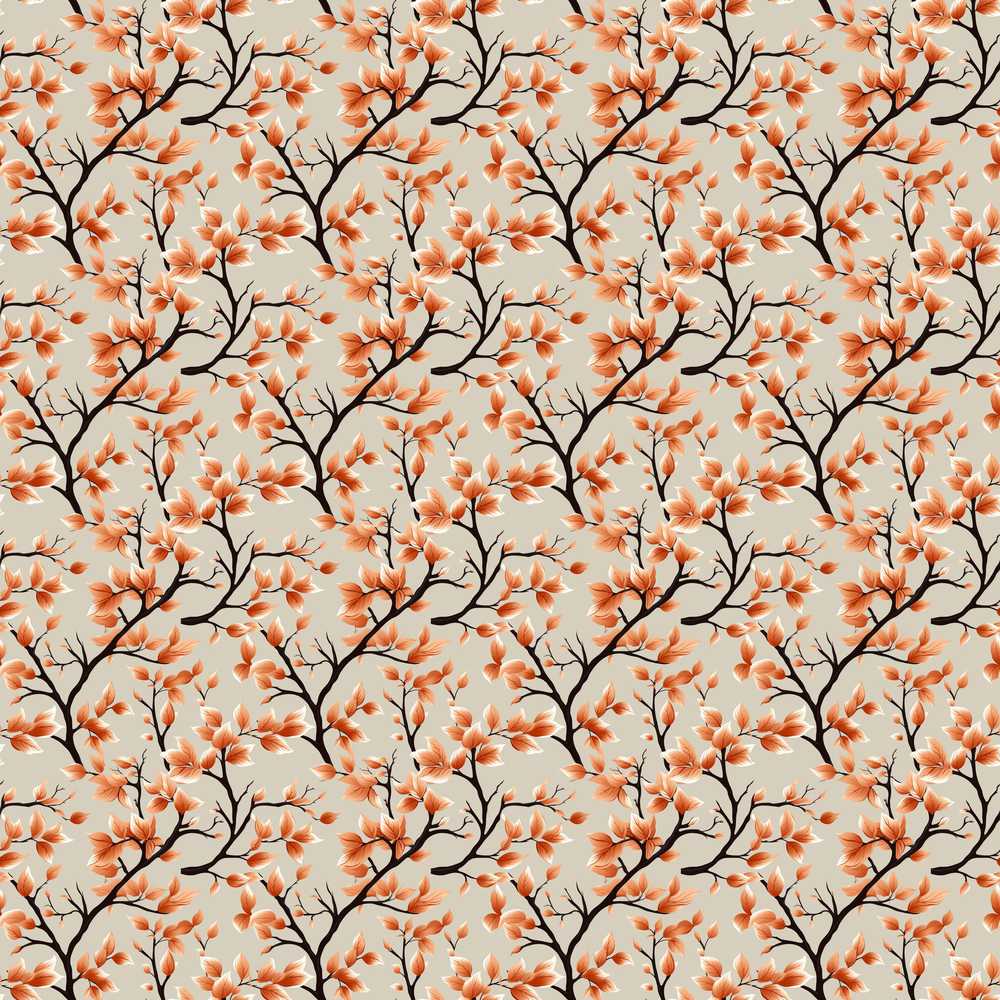 Floral Autumn Branches with Orange Blossoms Wildflower Pattern Botanical
