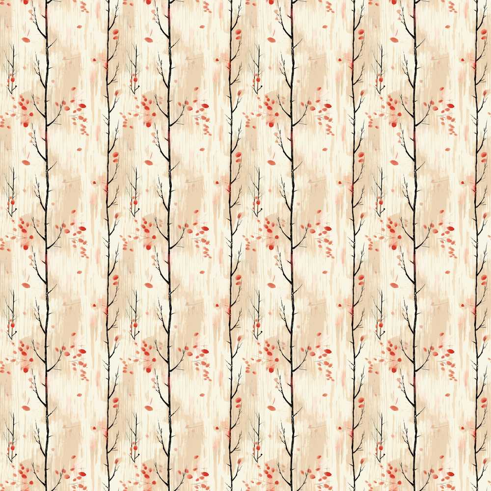Minimal Birch Trees with Red Leaves Soft Autumn Wildflower