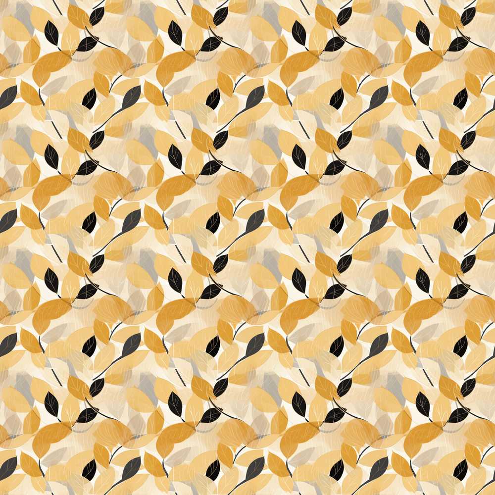 Golden and Black Leaves Elegant Botanical Wildflower Pattern
