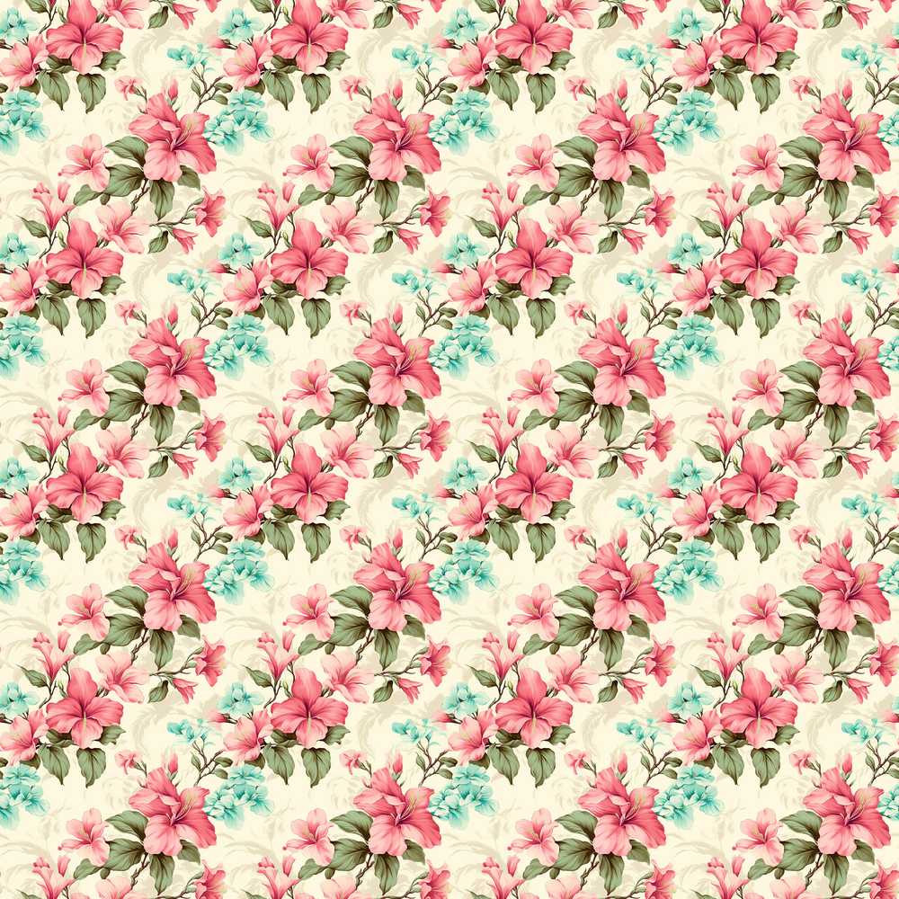 Vintage Floral Hibiscus Blossom Soft Pastel Wildflower Pattern Botanical