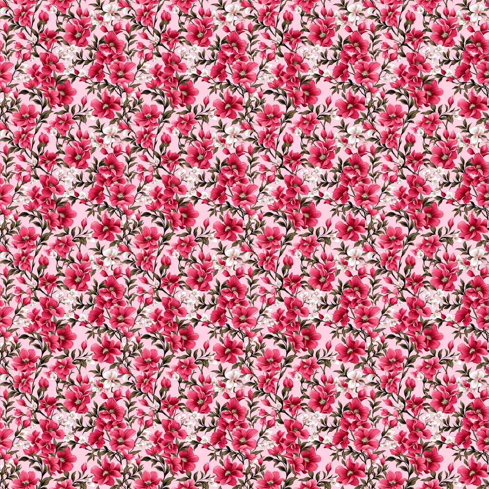 Bold Pink Floral Garden Bloom Detailed Wildflower Pattern Botanical