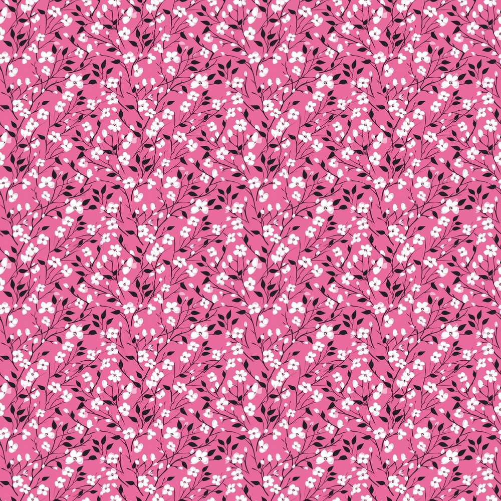 Pink Cherry Blossom Branches with White Flowers Wildflower Pattern