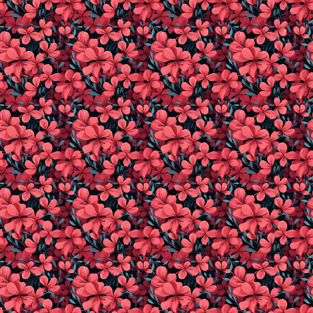 Bold Red Floral Blossoms on Dark Background Wildflower Pattern