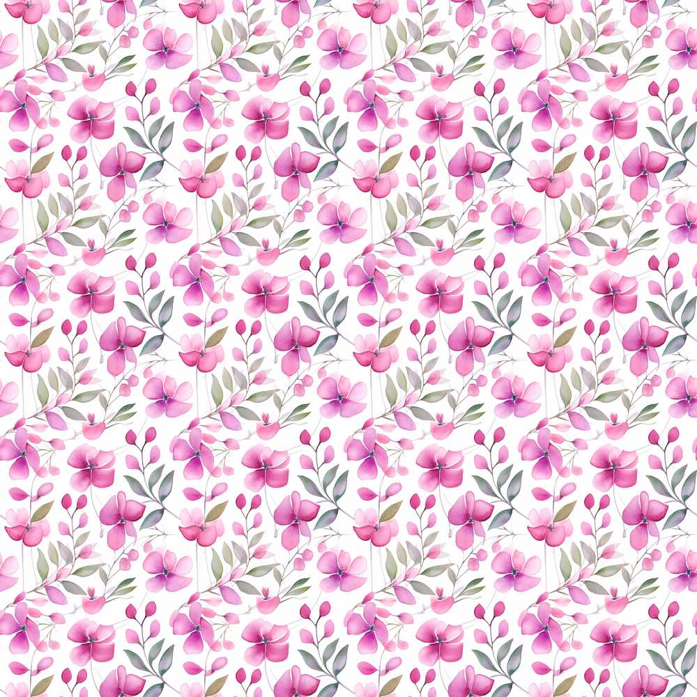 Delicate Pink Watercolor Flowers and Leaves Wildflower Pattern Botanical