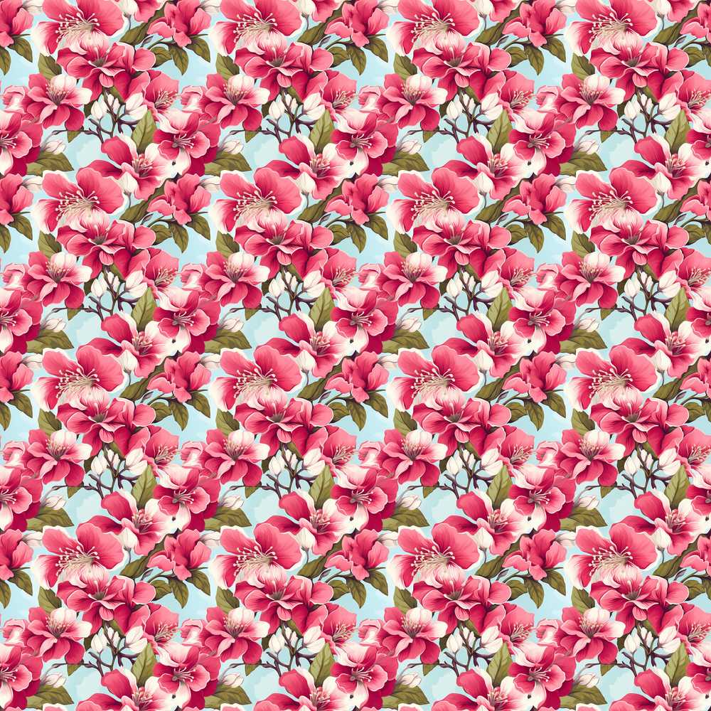 Soft Pink Blossoms on Light Blue Background Wildflower Pattern